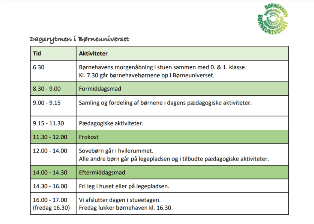 Dagsrytmen i børneuniverset